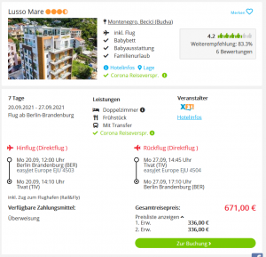 Screenshot Montenegro Reisedeal Hotel Lusso Mare