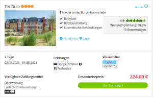 Screenshot Niederlande Reisedeal Hotel Ter Duin