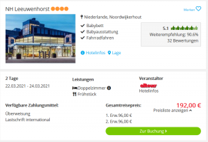 Screenshot Niederlande Deal Hotel NH Leeuwenhorst
