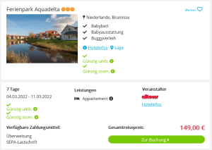 Screenshot Niederlande Reisedeal Ferienpark Aquadelta