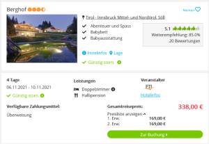Screenshot Österreich Deal Hotel Berghof