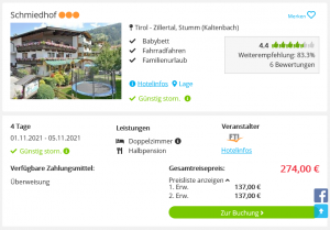 Screenshot Österreich Deal Hotel Schmiedhof