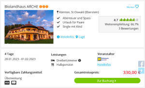 Screenshot Österreich Reisedeal Biolandhaus Arche