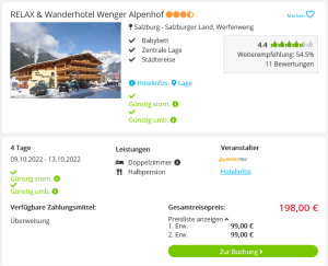 Screenshot Österreich Reisedeal RELAX & Wanderhotel Wenger Alpenhof