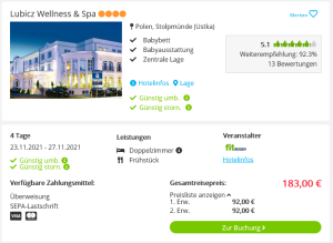 Screenshot Polen Deal Hotel Lubicz Wellness & Spa