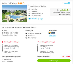 Screenshot Portugal Reisedeal Hotel Balaia Golf Village