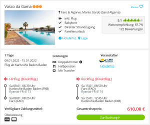 Screenshot Portugal Reisedeal Hotel Vasco da Gama