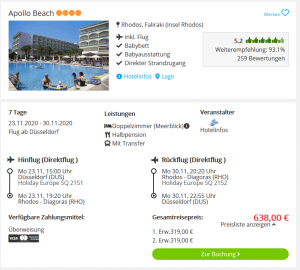 Screenshot Rhodos Deal Hotel Apollo Beach