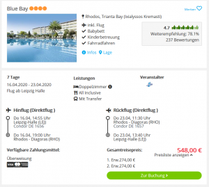 Screenshot Rhodos Deal Hotel Blue Bay