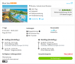 Screenshot Rhodos Deal Hotel Blue Sea