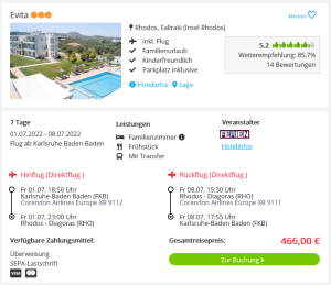 Screenshot Rhodos Reisedeal Hotel Evita