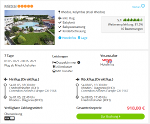 Screenshot Rhodos Deal Hotel Mistral