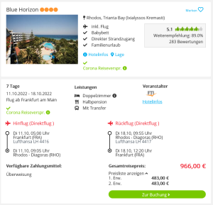 Screenshot Rhodos Reisedeal Hotel Blue Horizon