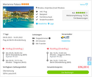 Screenshot Rhodos Reisedeal Hotel Marianna Palace