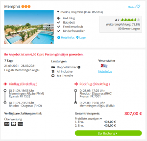 Screenshot Rhodos Reisedeal Hotel Memphis