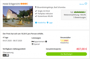 Screenshot Sächsische Schweiz Deal Hotel Erbgericht