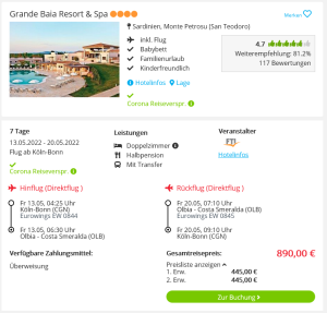 Screenshot Sardinien Reisedeal Hotel Grande Baia Resort & Spa