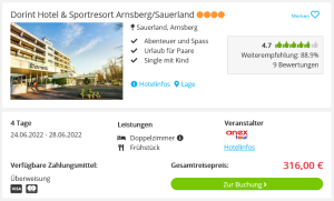Screenshot Sauerland Reisedeal Dorint Hotel & Sportresort Arnsberg/Sauerland