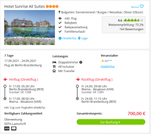 Screenshot Sonnenstrand Reisedeal Hotel Sunrise All Suites