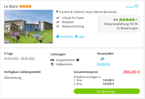 Screenshot Südtirol Reisedeal Hotel Le Blanc