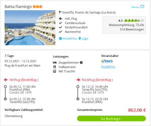 Screenshot Teneriffa Reisedeal Hotel Bahia Flamingo