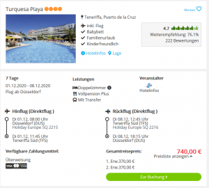 Screenshot Teneriffa Deal Hotel Turquesa Playa