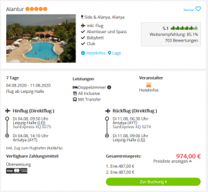 Screenshot Türkei Deal Hotel Alantur