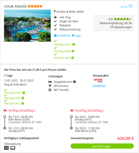 Screenshot Türkei Deal Hotel Limak Atlantis