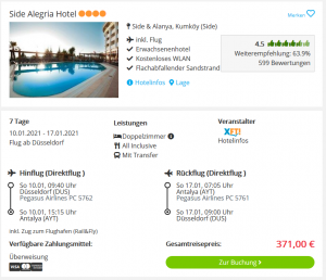Screenshot Türkei Deal Side Alegria Hotel