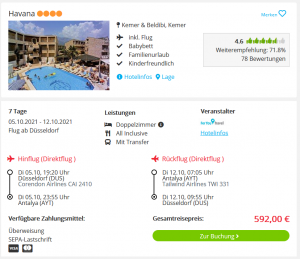 Screenshot Türkei Reisedeal Hotel Havana