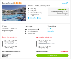 Screenshot Türkei Reisedeal Hotel Karmir Resort