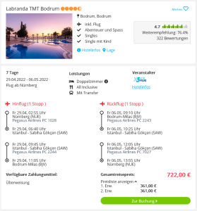 Screenshot Türkei Reisedeal Hotel Labranda TMT Bodrum