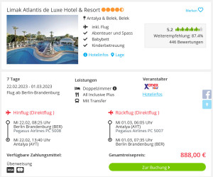 Screenshot Türkei Reisedeal Hotel Limak Atlantis de Luxe Hotel & Resort
