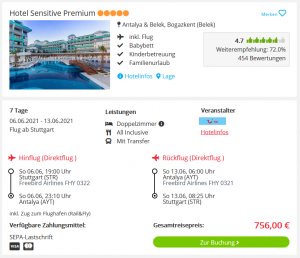Screenshot Türkei Reisedeal Hotel Sensitive Premium