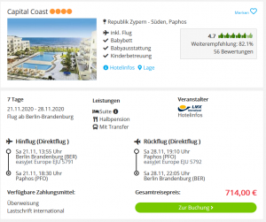 Screenshot Zypern Deal Hotel Capital Coast