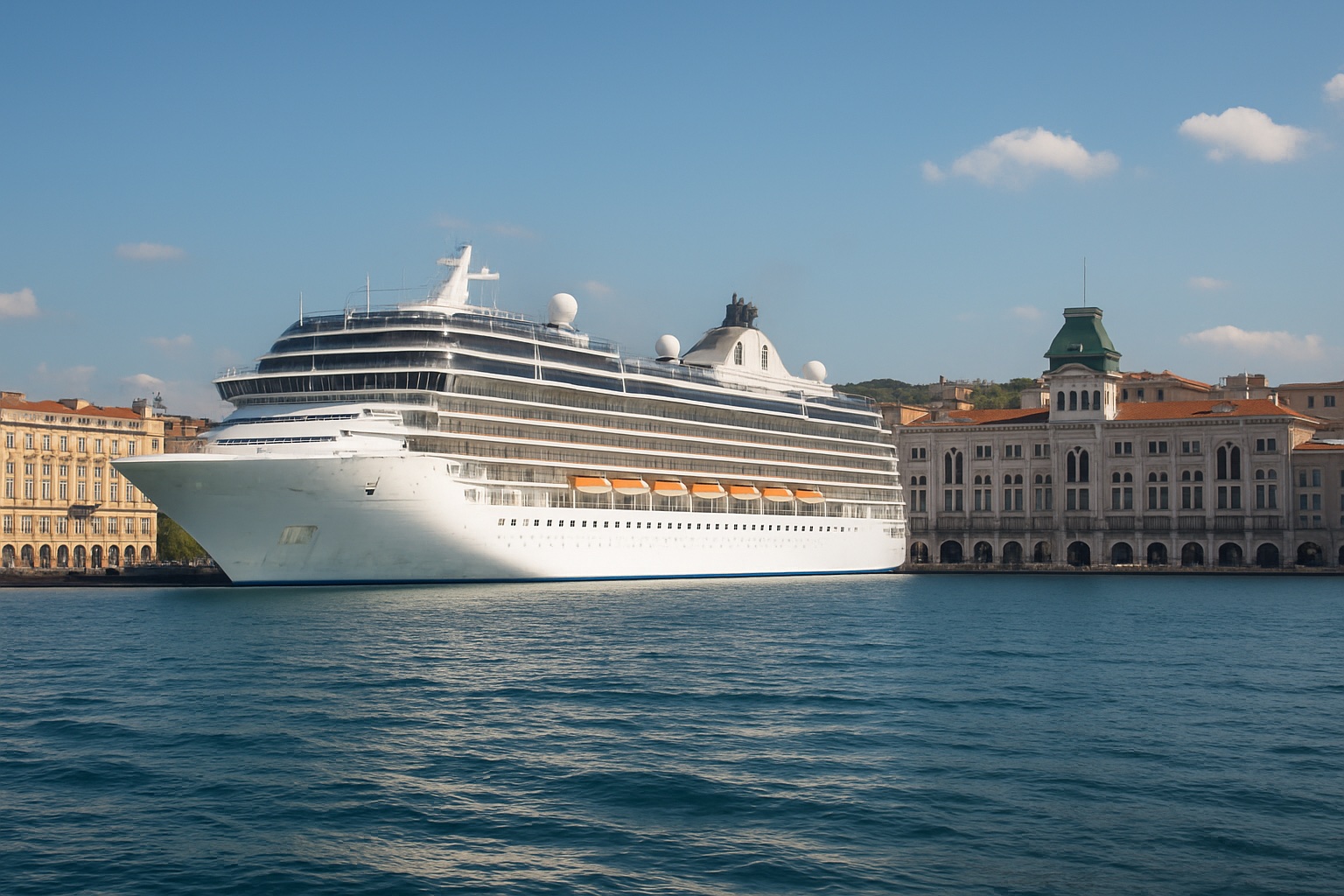 Hafen von Triest mit Kreuzfahrtschiff in Italien