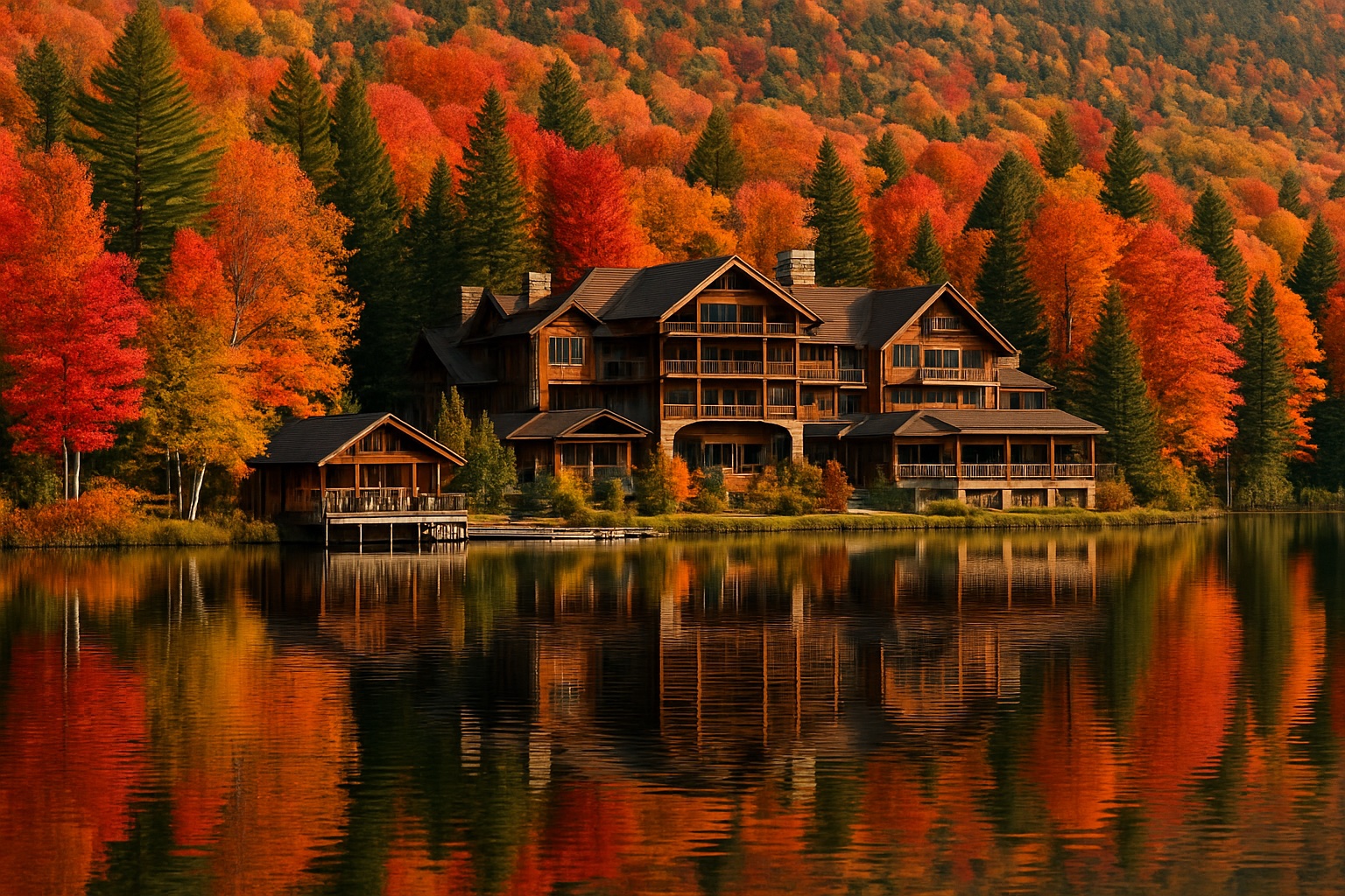 Luxusresort am See im Herbst in Upstate New York