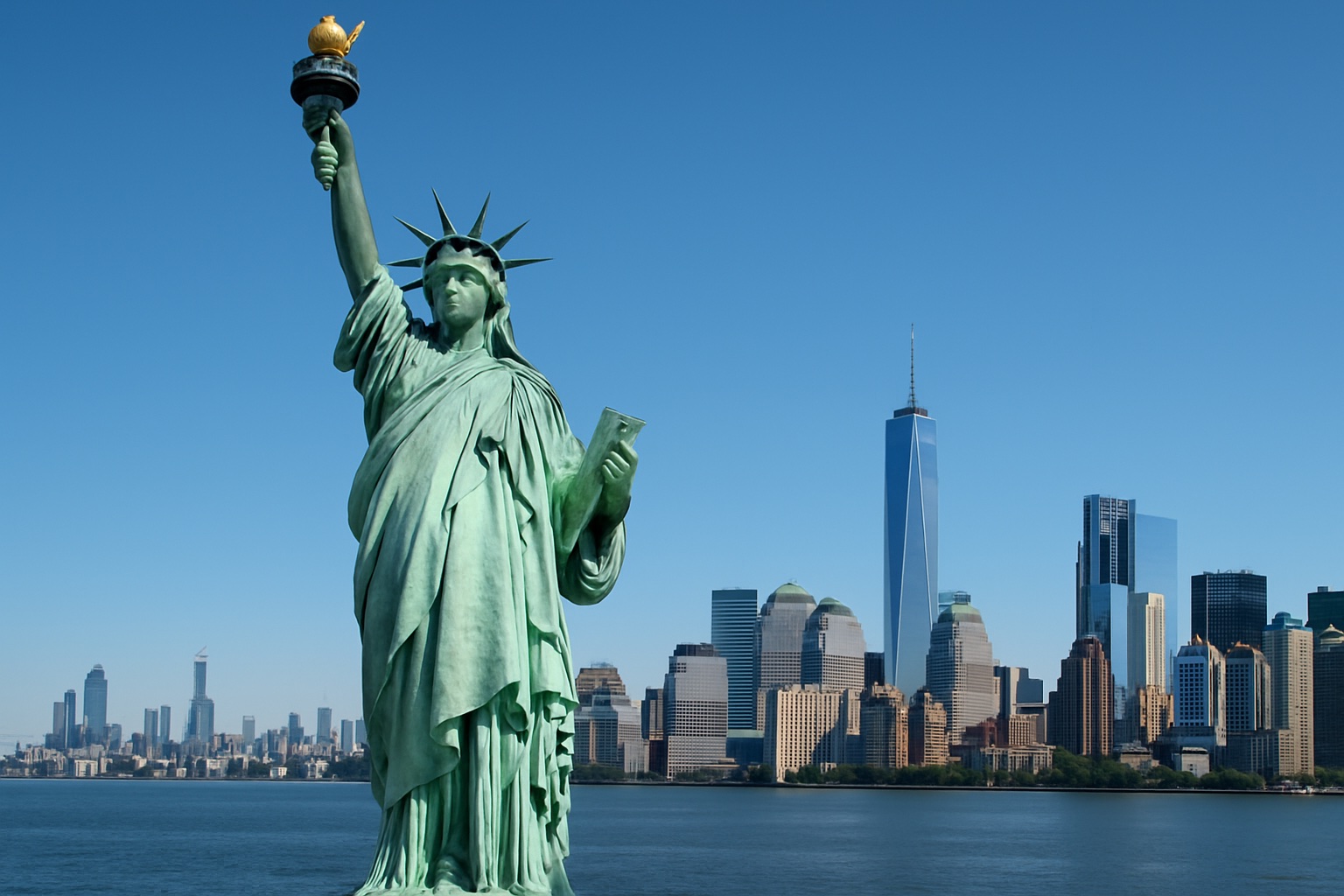 Freiheitsstatue und Skyline von New York, USA